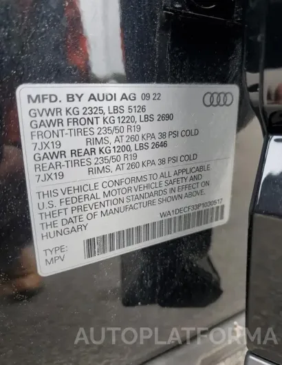 AUDI Q3 PREMIUM 2023 vin WA1DECF33P1030517 from auto auction Copart