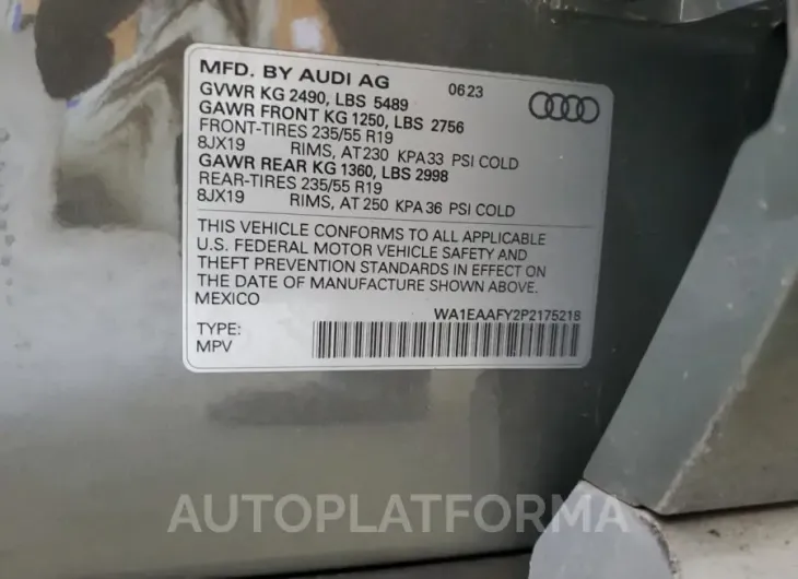 AUDI Q5 PREMIUM 2023 vin WA1EAAFY2P2175218 from auto auction Copart