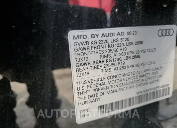 AUDI Q3 PREMIUM 2023 vin WA1EECF3XP1148648 from auto auction Copart