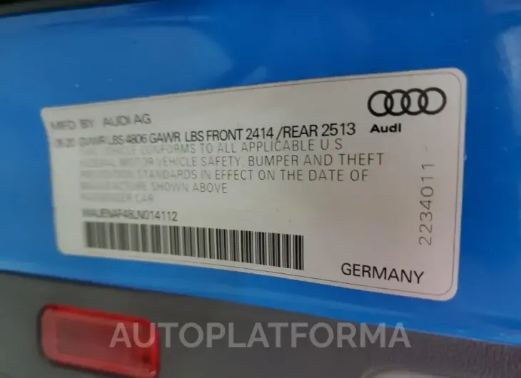 AUDI A4 PREMIUM 2020 vin WAUENAF48LN014112 from auto auction Copart