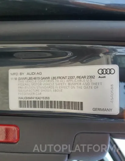 AUDI A4 PREMIUM 2019 vin WAUGMAF41KA015359 from auto auction Copart