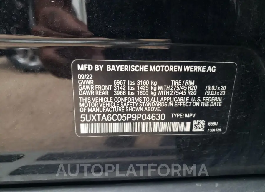 BMW X5 XDRIVE4 2023 vin 5UXTA6C05P9P04630 from auto auction Copart