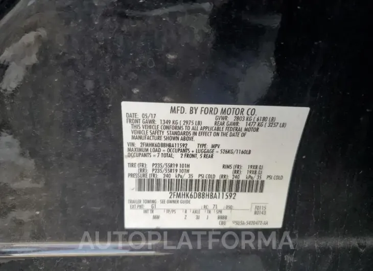 FORD FLEX LIMIT 2017 vin 2FMHK6D88HBA11592 from auto auction Copart