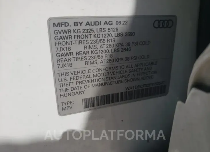 AUDI Q3 PREMIUM 2023 vin WA1DECF32P1152527 from auto auction Copart