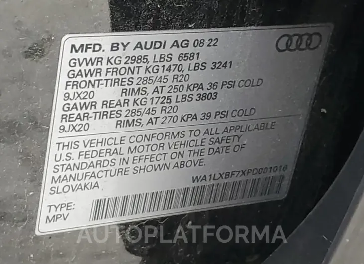 AUDI Q7 PREMIUM 2023 vin WA1LXBF7XPD001016 from auto auction Copart