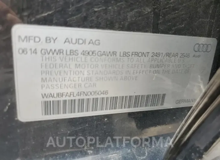 AUDI A4 PREMIUM 2015 vin WAUBFAFL4FN005046 from auto auction Copart