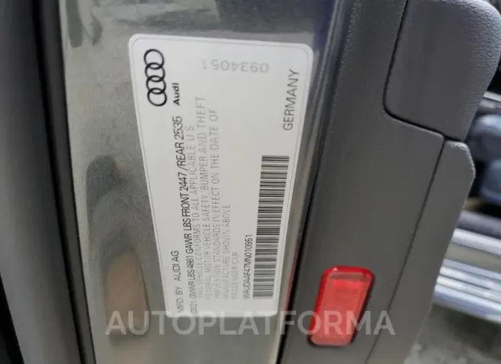 AUDI A4 PREMIUM 2021 vin WAUDAAF47MN010951 from auto auction Copart