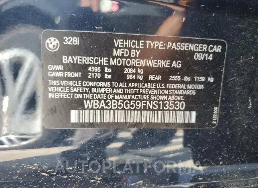 BMW 328 XI SUL 2015 vin WBA3B5G59FNS13530 from auto auction Copart