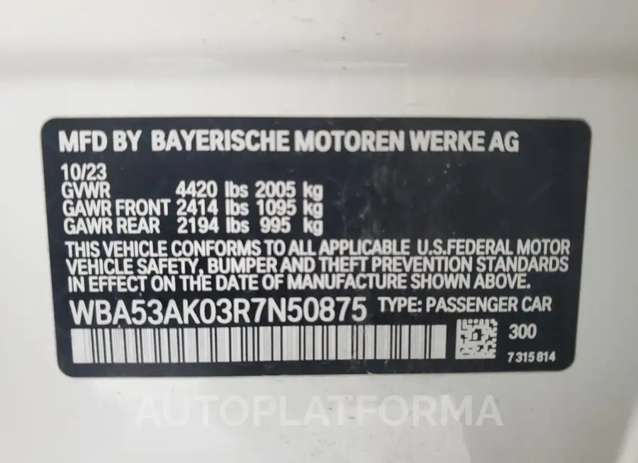 BMW 228I 2024 vin WBA53AK03R7N50875 from auto auction Copart