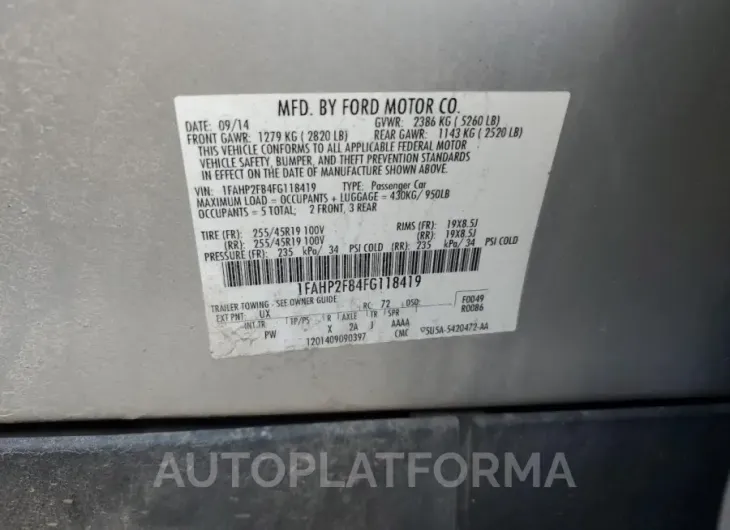 FORD TAURUS LIM 2015 vin 1FAHP2F84FG118419 from auto auction Copart