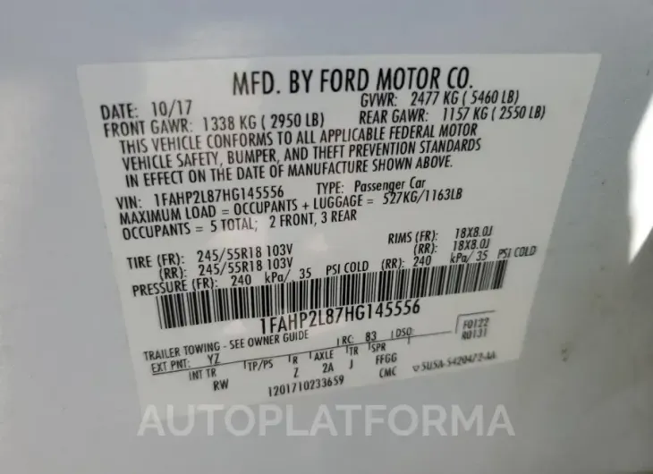 FORD TAURUS POL 2017 vin 1FAHP2L87HG145556 from auto auction Copart