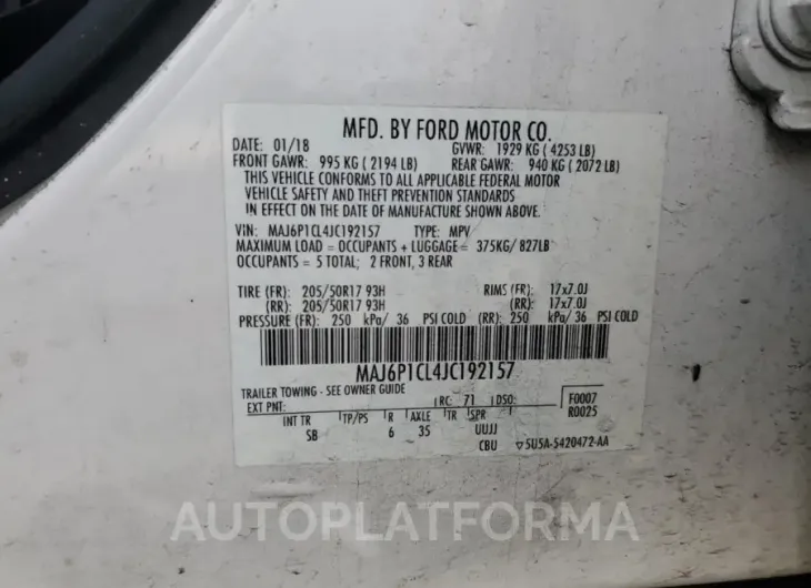 FORD ECOSPORT S 2018 vin MAJ6P1CL4JC192157 from auto auction Copart