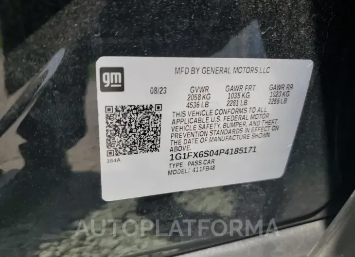 CHEVROLET BOLT EV 2L 2023 vin 1G1FX6S04P4185171 from auto auction Copart