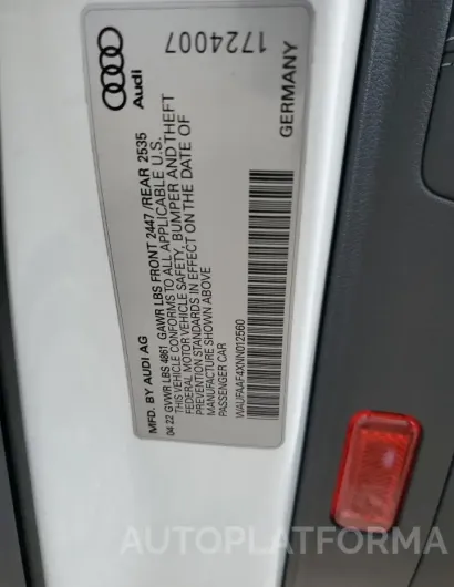 AUDI A4 PRESTIG 2022 vin WAUFAAF4XNN012560 from auto auction Copart