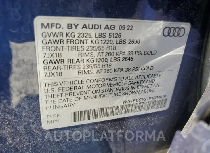 AUDI Q3 PREMIUM 2023 vin WA1EECF31P1034019 from auto auction Copart