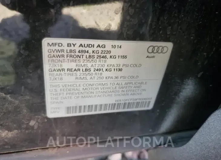 AUDI Q3 PRESTIG 2015 vin WA1GFCFS9FR006059 from auto auction Copart