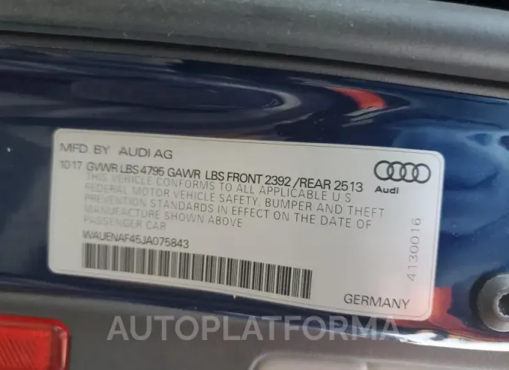 AUDI A4 PREMIUM 2018 vin WAUENAF45JA075843 from auto auction Copart