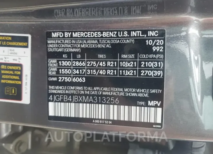 MERCEDES-BENZ GLE 350 2021 vin 4JGFB4JBXMA313256 from auto auction Copart