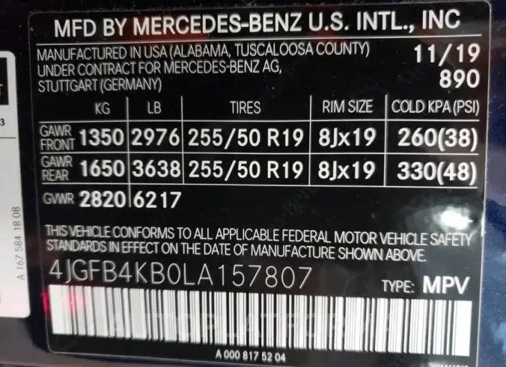 MERCEDES-BENZ GLE 350 4M 2020 vin 4JGFB4KB0LA157807 from auto auction Copart