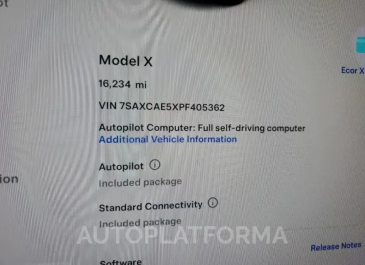 TESLA MODEL X 2023 vin 7SAXCAE5XPF405362 from auto auction Copart