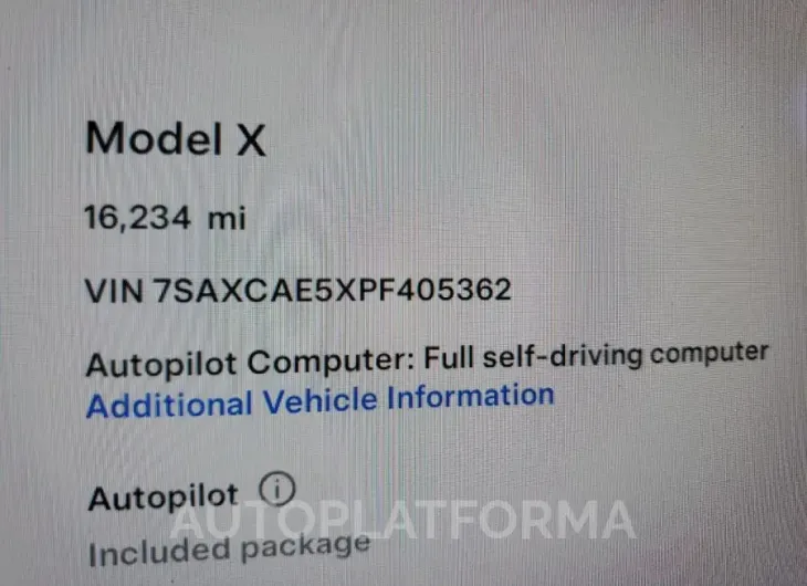 TESLA MODEL X 2023 vin 7SAXCAE5XPF405362 from auto auction Copart