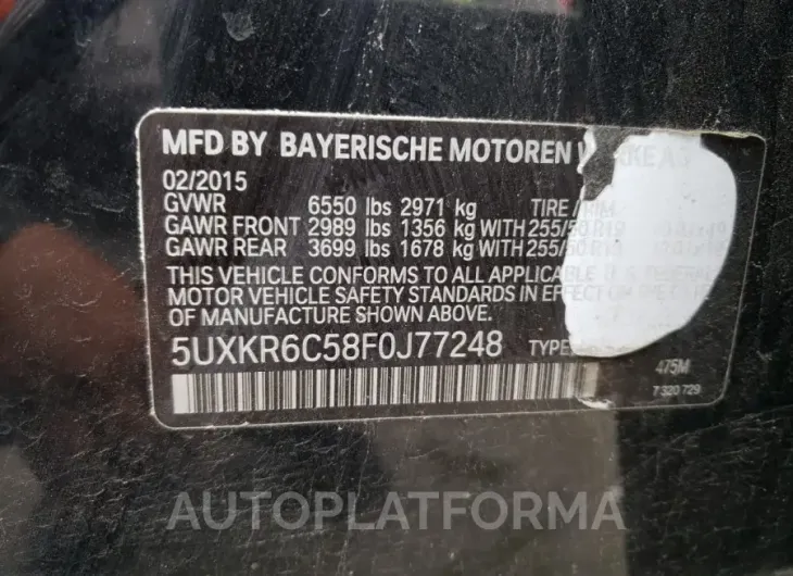 BMW X5 XDRIVE5 2015 vin 5UXKR6C58F0J77248 from auto auction Copart