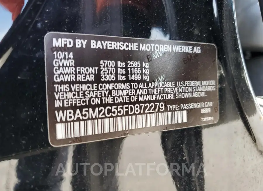 BMW 535 IGT 2015 vin WBA5M2C55FD872279 from auto auction Copart