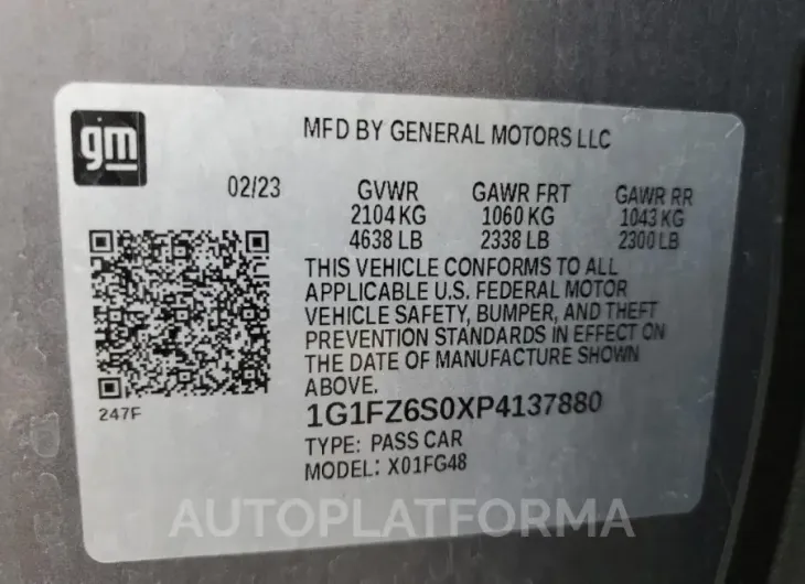 CHEVROLET BOLT EUV P 2023 vin 1G1FZ6S0XP4137880 from auto auction Copart