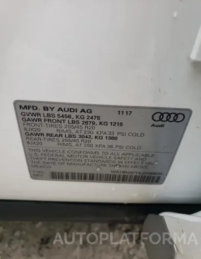 AUDI Q5 PREMIUM 2018 vin WA1BNAFY4J2090699 from auto auction Copart