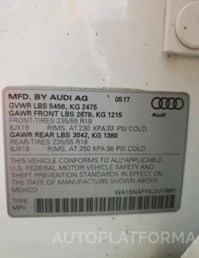 AUDI Q5 PREMIUM 2018 vin WA1BNAFY8J2015861 from auto auction Copart