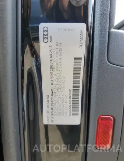 AUDI A4 PREMIUM 2019 vin WAUDNAF48KA099860 from auto auction Copart