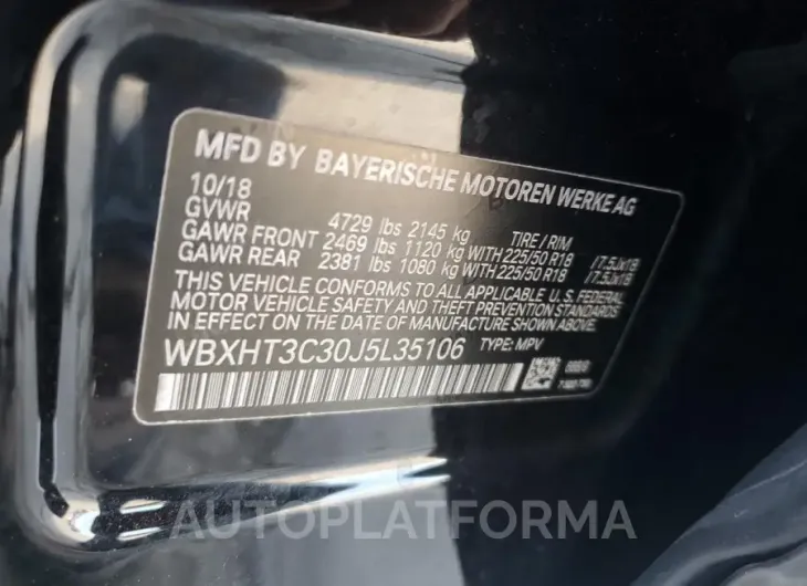 BMW X1 XDRIVE2 2018 vin WBXHT3C30J5L35106 from auto auction Copart