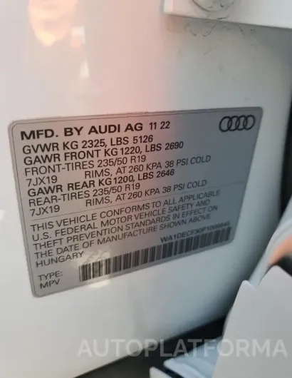 AUDI Q3 PREMIUM 2023 vin WA1DECF30P1065645 from auto auction Copart