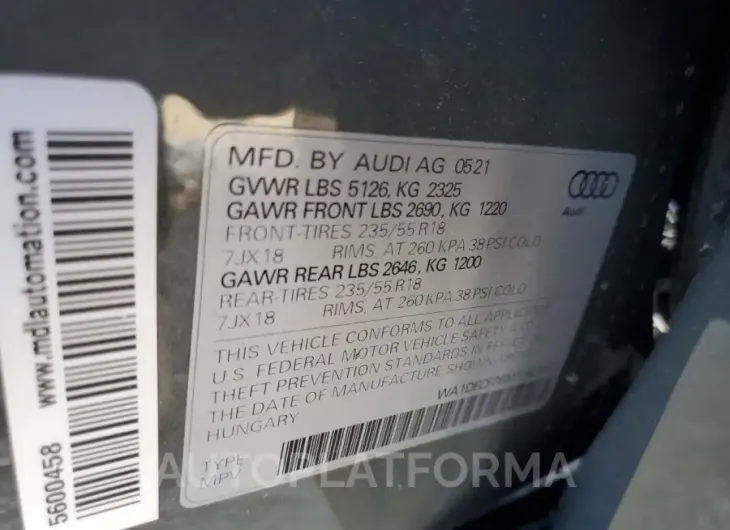 AUDI Q3 PREMIUM 2021 vin WA1DECF36M1143583 from auto auction Copart