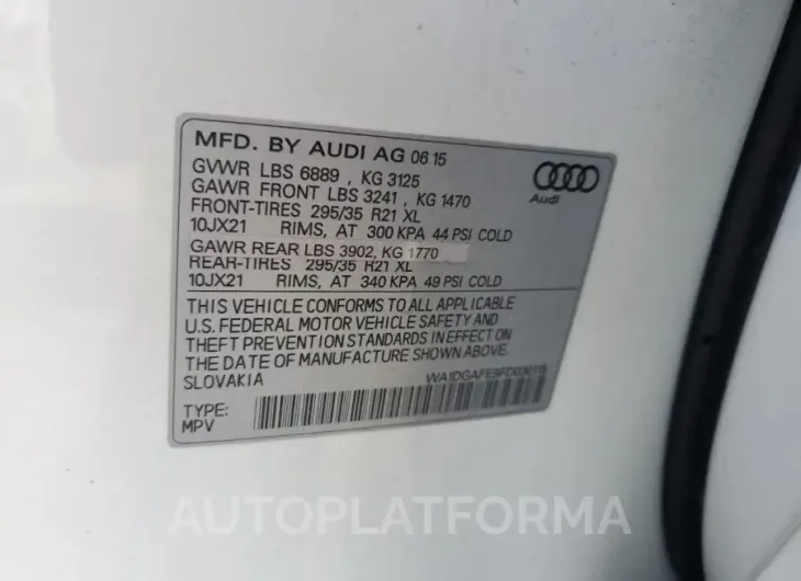 AUDI Q7 PRESTIG 2015 vin WA1DGAFE9FD030115 from auto auction Copart