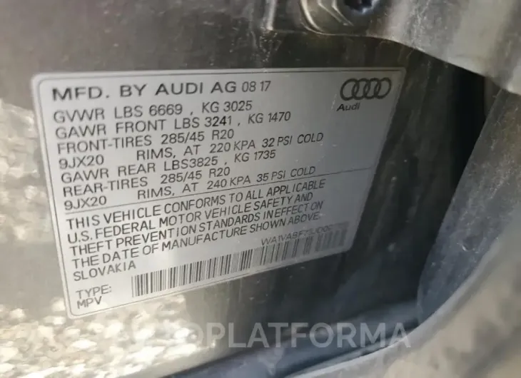 AUDI Q7 PRESTIG 2018 vin WA1VABF73JD007158 from auto auction Copart