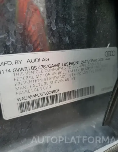 AUDI A4 PREMIUM 2015 vin WAUAFAFL3FN024988 from auto auction Copart