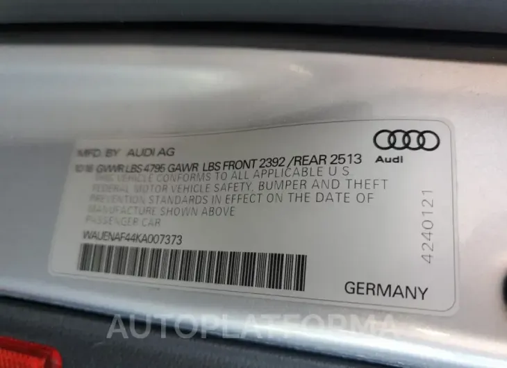 AUDI A4 PREMIUM 2019 vin WAUENAF44KA007373 from auto auction Copart