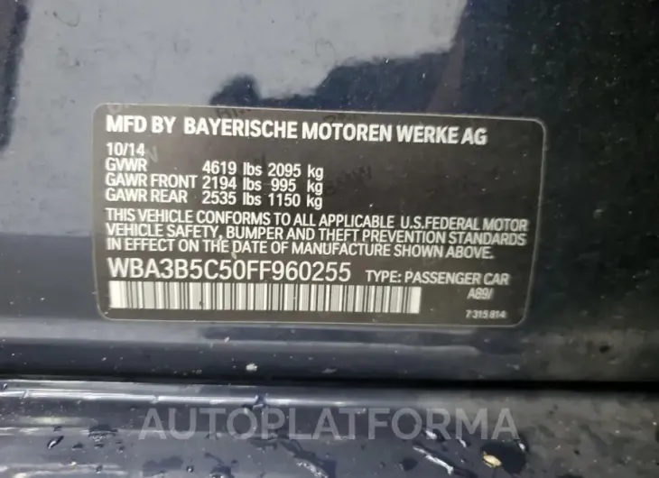 BMW 328 XI SUL 2015 vin WBA3B5C50FF960255 from auto auction Copart