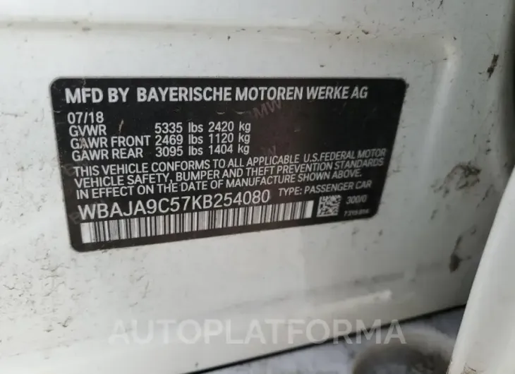 BMW 530E 2019 vin WBAJA9C57KB254080 from auto auction Copart