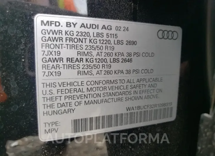 AUDI Q3 PREMIUM 2024 vin WA1BUCF32R1098319 from auto auction Copart