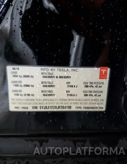 TESLA MODEL S 2018 vin 5YJSA1E2XJF264190 from auto auction Copart