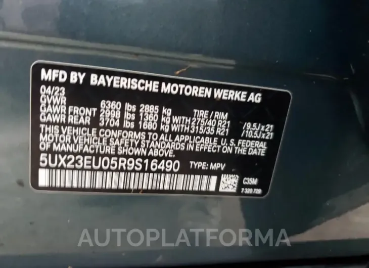 BMW X5 XDRIVE4 2024 vin 5UX23EU05R9S16490 from auto auction Copart