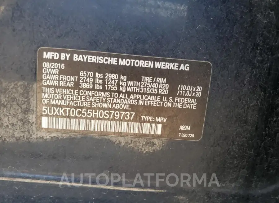 BMW X5 XDR40E 2017 vin 5UXKT0C55H0S79737 from auto auction Copart