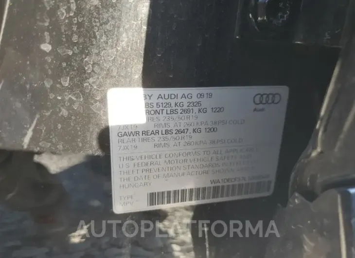 AUDI Q3 PREMIUM 2020 vin WA1DECF37L1008546 from auto auction Copart