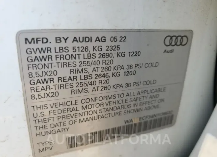 AUDI Q3 PREMIUM 2022 vin WA1EECF34N1138632 from auto auction Copart