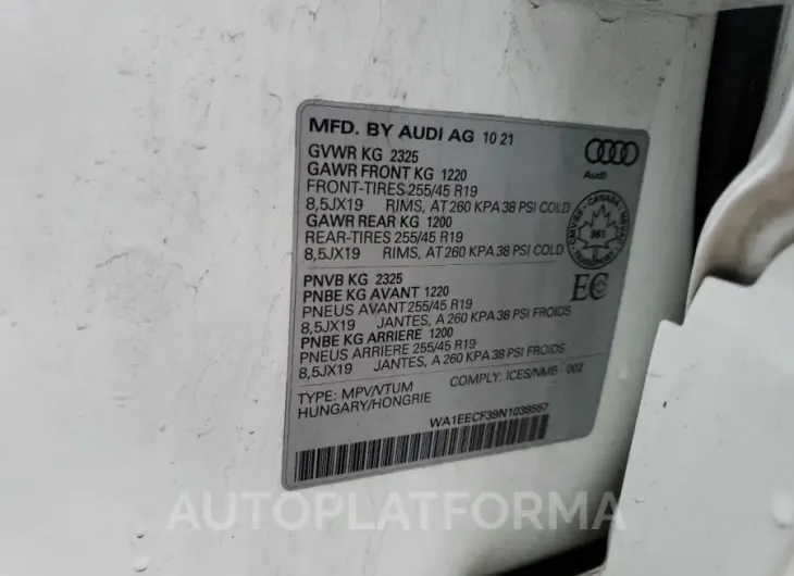 AUDI Q3 PREMIUM 2022 vin WA1EECF39N1038557 from auto auction Copart