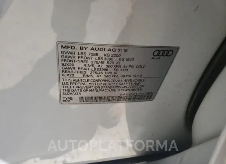 AUDI Q7 TDI PRE 2015 vin WA1LMAFE7FD013687 from auto auction Copart