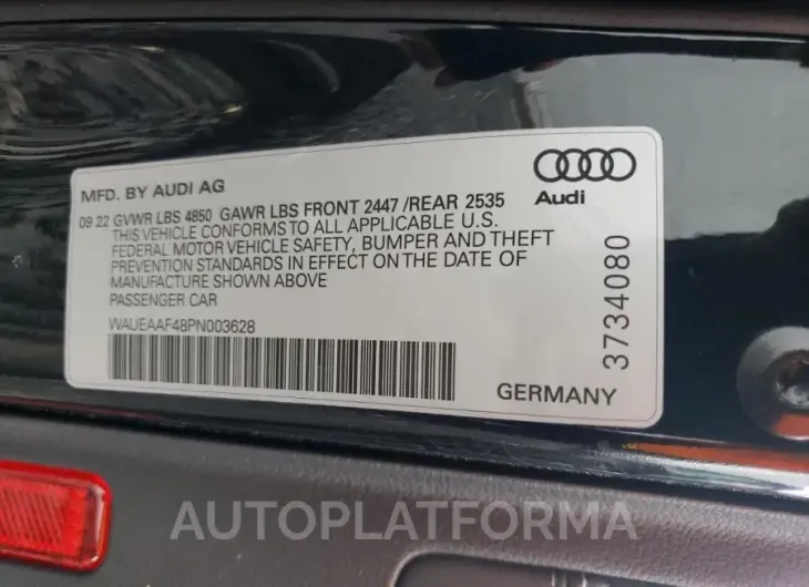 AUDI A4 PREMIUM 2023 vin WAUEAAF48PN003628 from auto auction Copart