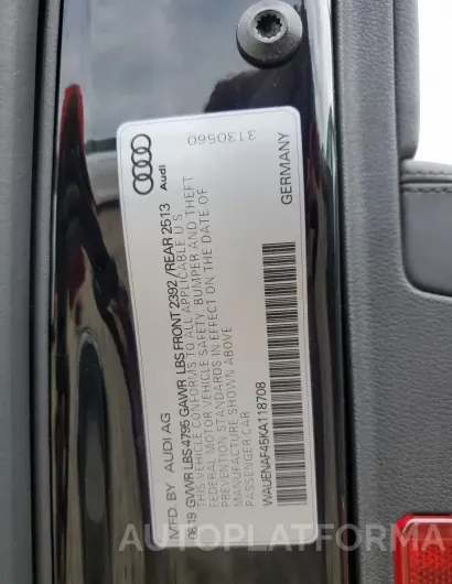 AUDI A4 PREMIUM 2019 vin WAUENAF45KA118708 from auto auction Copart